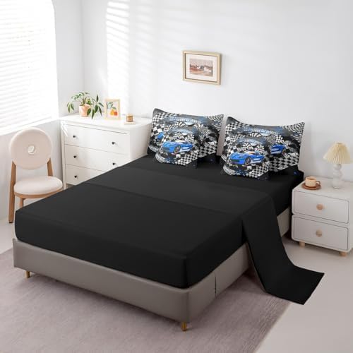 Blue Racing Car Comforter Set 7 Pieces,Fast and Furious Extreme Sport Games Bed Set,Sports Car Bedding Bed in a Bag,Full (1 Comforter,2 Pillowcase,2 Pillow Covers,1 Flat Sheet,1 Fitted Sheet)
