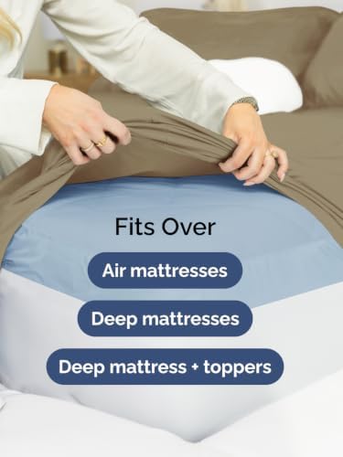 Extra Deep Pocket Twin XL Size Sheet Set - Breathable & Cooling - Khaki