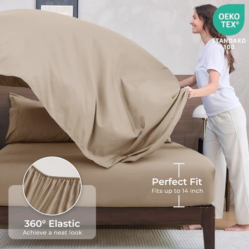 HEVUMYI 7-Piece King Comforter Set, Khaki Bed in a Bag
