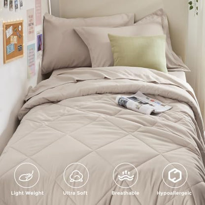 HEVUMYI 5-Piece Twin XL Comforter Set, Beige Bed in a Bag