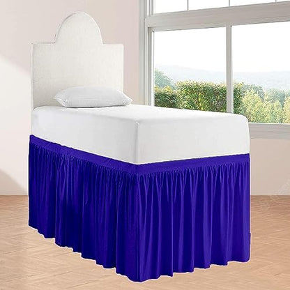 Full XL 30" Inch Drop Long Dorm Bed Skirt, Ruffled Pattern College Dorm Room Bed Skirts, Split Corner, Easy Care, No Wrinkle Microfiber Bed Skirt