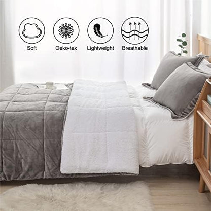 Seward Park Grey Sherpa Comforter Set King Size, Soft Fall Winter All Season Down Alternative Bedding Sets 3 Piece (1 Comforter and 2 Pillow Shams)