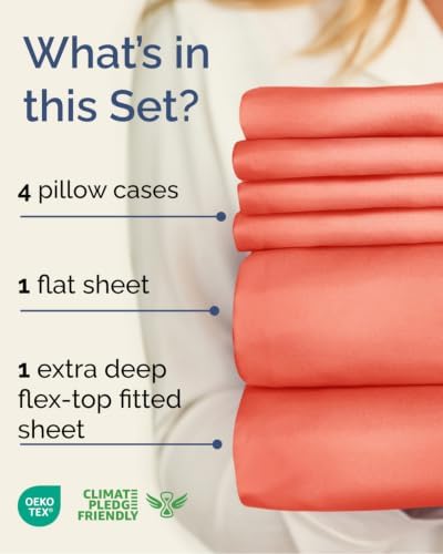 Extra Deep Flex Top Split Head King Sheet Set - 6pc Cooling Sheets - Coral