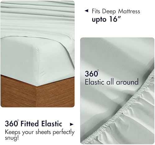 RUVANTI 100% Cotton Percale Sheets Split King Size, Sage Mist