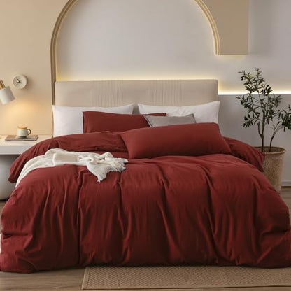 JIYUAN Oversized Queen Washed Cotton Duvet Cover Set Relaxed Linen Feel