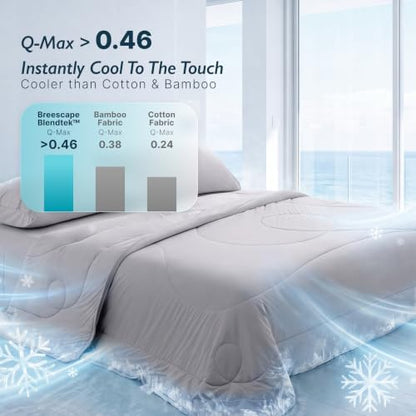 Breescape Cooling Comforter Blanket - BlendTek Q-Max>0.46 Tech, Cooling Blanket for Hot Sleepers & Night Sweats Relief, Breathable Lightweight Summer Bedding, King/Cali King 106x96 in, Misty Gray