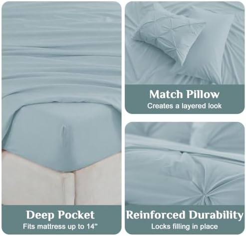 JOLLYVOGUE Twin Comforter Set 5 Pieces - Bed in a Bag Twin for All Season, Pintuck Bedding Comforter Sets with Comforter, Flat Sheet, Fitted Sheet and Pillowcases & Shams, Greyish Blue