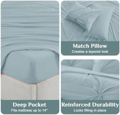 JOLLYVOGUE Twin Comforter Set 5 Pieces - Bed in a Bag Twin for All Season, Pintuck Bedding Comforter Sets with Comforter, Flat Sheet, Fitted Sheet and Pillowcases & Shams, Greyish Blue