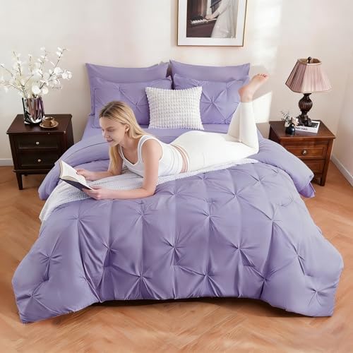 DOWNCOOL Full Size Comforter Sets, 7 Pieces Lavender Purple Bed in a Bag