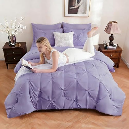 DOWNCOOL Queen Comforter Set, 7 Pieces Lavender Purple Bed in a Bag