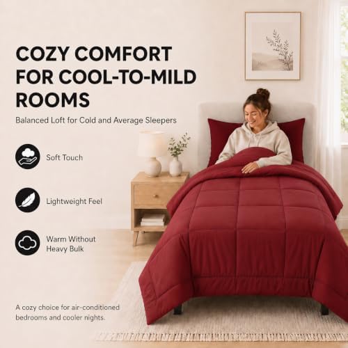 CozyLux Twin XL Comforter Set Dark Red - 5 Pieces Twin XL Bed in a Bag