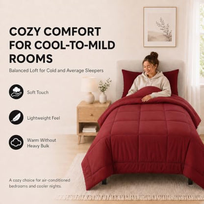 CozyLux Twin XL Comforter Set Dark Red - 5 Pieces Twin XL Bed in a Bag