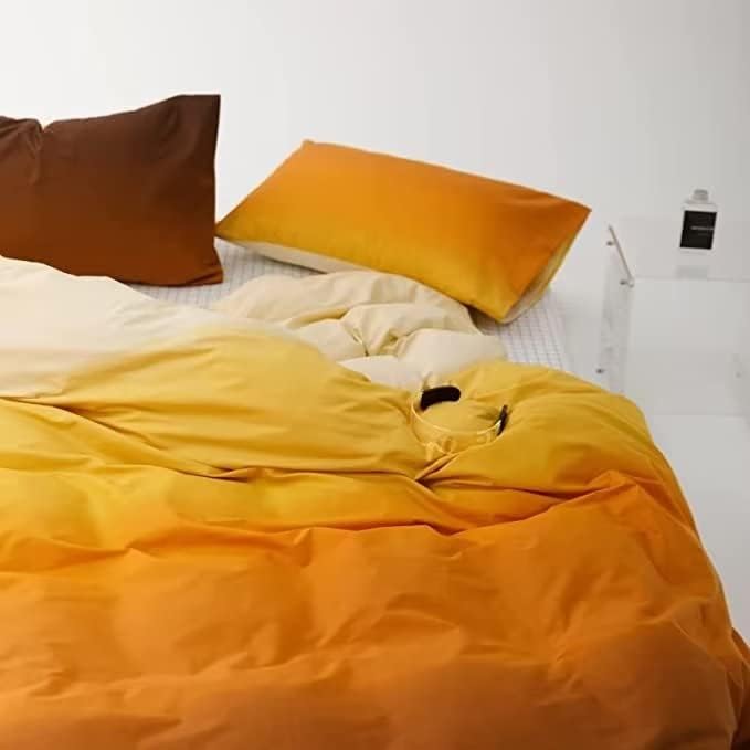 Houseri Queen Comforter Set Gradient Orange, 3 Piece Lightweight Cream and Yellow Bedding Gold Brown Aesthetic Art Style Soft Comfy Sunset Yellow Comforters Bed Sets Queen for Teen Girls Women