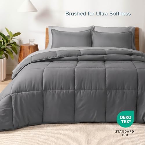 Bare Home Bed-in-A-Bag 7 Piece Comforter & Sheet Set - California King - Goose Down Alternative - Ultra-Soft 1800 Premium Bed Set (Cal King, Grey/Light Grey)