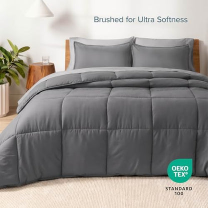 Bare Home Bed-in-A-Bag 7 Piece Comforter & Sheet Set - California King - Goose Down Alternative - Ultra-Soft 1800 Premium Bed Set (Cal King, Grey/Light Grey)