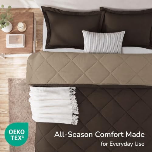 downluxe Full Comforter Set Soft Reversible 3 Pieces, Brown/Tan