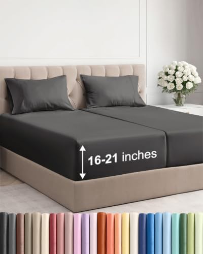 Extra Deep Pocket Split King Sheet Set - Breathable & Cooling - Charcoal