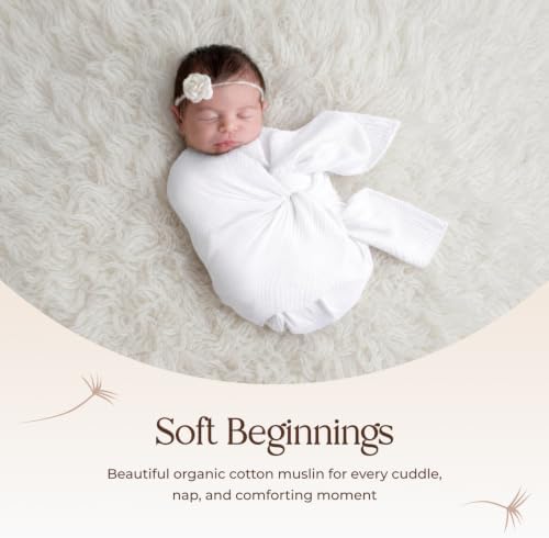 100% Cotton Organic Muslin Baby Swaddle Blanket GOTS & Fairtrade Certified Organic Cotton - Couch Living Room and Bedroom Decor - 4 Layer Super Soft and Cozy (White, Baby)