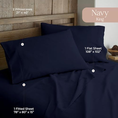 100% Organic Flannel Sheets King Size - GOTS Certified 100% Cotton Flannel Sheets Set with Comfortable Soft Brushed Finish & Deep Pocket - 1 Flat 1 Fitted & 2 Pillowcases (Navy, King)