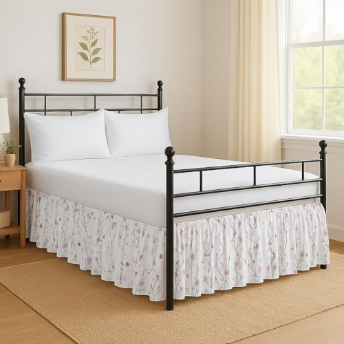Mattress-Homes Printed Ruffled Bed Skirt Split Corners with Platform Tailored Fit Wrinkle Free Ultra-Soft Microfiber Dust Ruffle King 21" Drop Butterfly Bliss