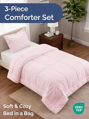 Twin Comforter Set - Lavender Pink All Season Bedding - 2 Piece Bed Set