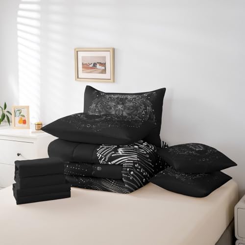 Erosebridal 3D Model Bear Bed in A Bag with Sheets Full Black Bear Wild Animal 7 Piece Comforter Set Futuristic Technology Bedding Set,Mechanical Science Bedding Comforter Sets for Boys Teens Youth