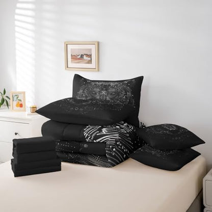 Erosebridal 3D Model Bear Bed in A Bag with Sheets Full Black Bear Wild Animal 7 Piece Comforter Set Futuristic Technology Bedding Set,Mechanical Science Bedding Comforter Sets for Boys Teens Youth