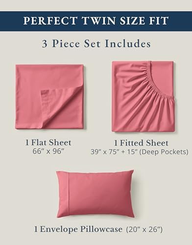 LANE LINEN Twin Sheet Set 100% Organic Cotton 3pc Percale - Mineral Red