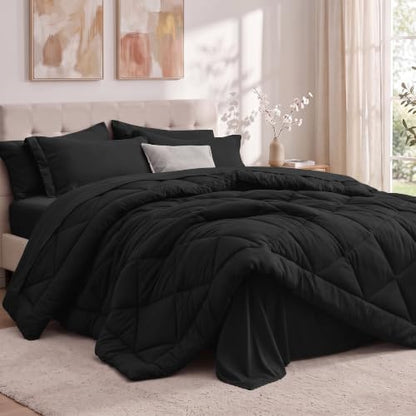 Utopia Bedding Queen Comforter Set, Bed in a Bag 7 Piece, Black