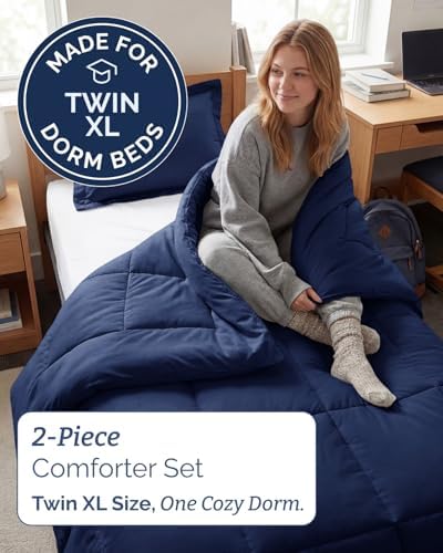 Twin XL Comforter Set - Navy Bedding for All Seasons - 2 Piece Bed Set