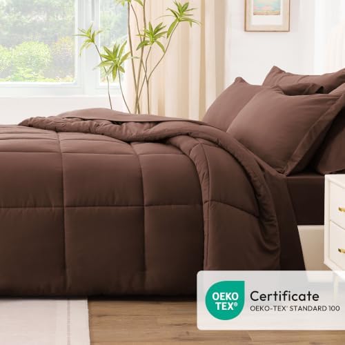 Love's cabin Plaid Queen Comforter Set, Brown