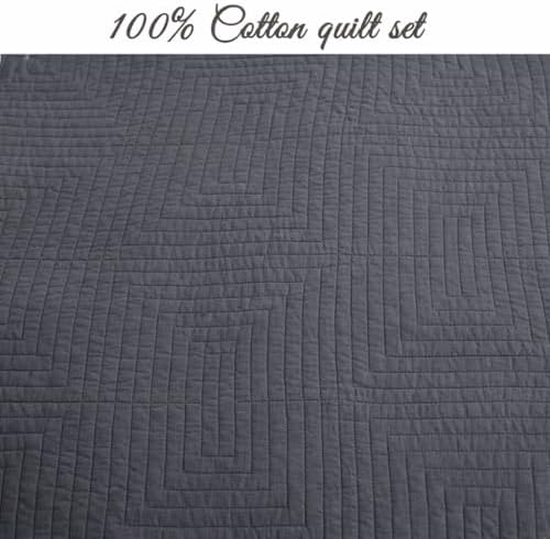 Cozy Line Home Fashions 100% Cotton Quilt Set, Charcoal Gray, Queen
