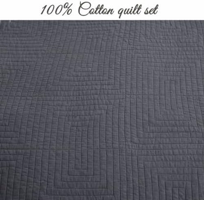 Cozy Line Home Fashions 100% Cotton Quilt Set – 3-Piece Charcoal Gray Geometric Basketweave Quilted Bedspread with Shams, Lightweight All Season Modern Bedding (Maze Gray, King)