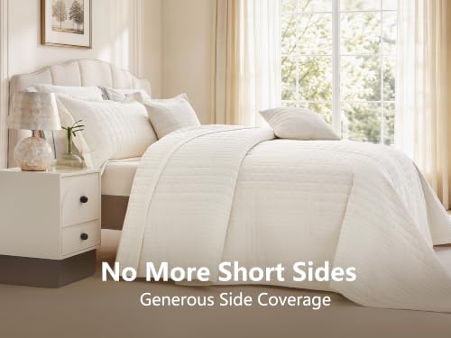 Oversized King Bedspreads 128x120, Grid Stitch, Cream