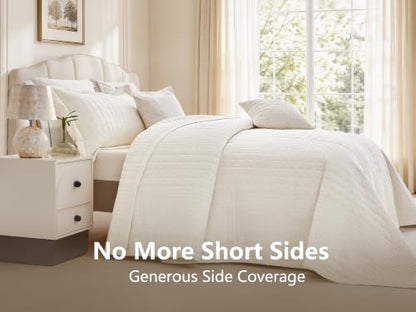 Oversized King Bedspreads 128x120, Grid Stitch, Cream