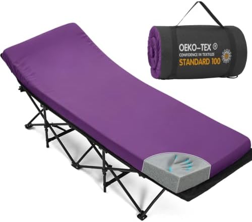 CYMULA Camping Cot Pad 2 Inch Memory Foam, Pad Only,Camping Pad for Folding Cot and Foldable Cot, Portable Roll Up Camp Gear for Car Camping Travel Tent, Non-Slip Waterproof Bottom, Removable Cover