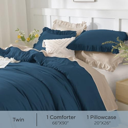 Andency Navy Blue Ruffle Comforter Twin Size, 2 Pieces Soft Bed Set