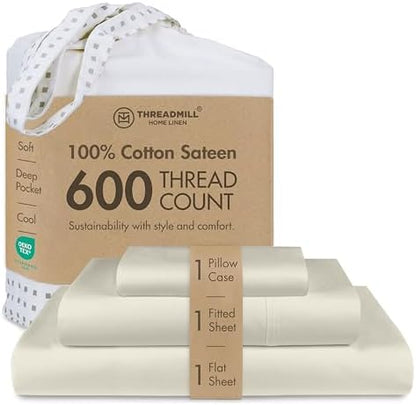 Threadmill 600 Thread Count Cotton Twin XL Sheet Set, Sateen, Taupe