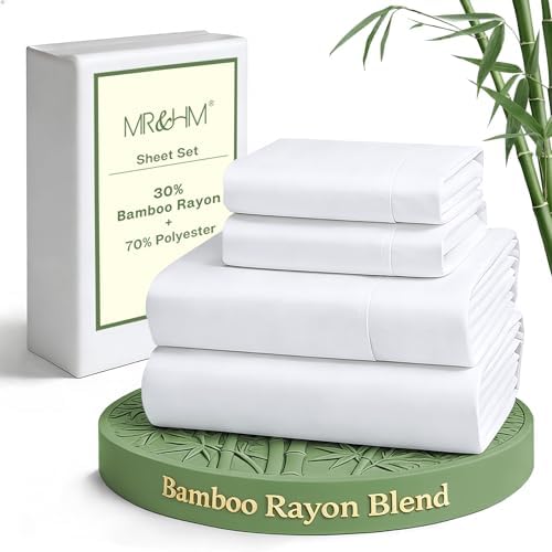 MR&HM California King Sheets 4 Pieces, Rayon Derived from Bamboo Blend