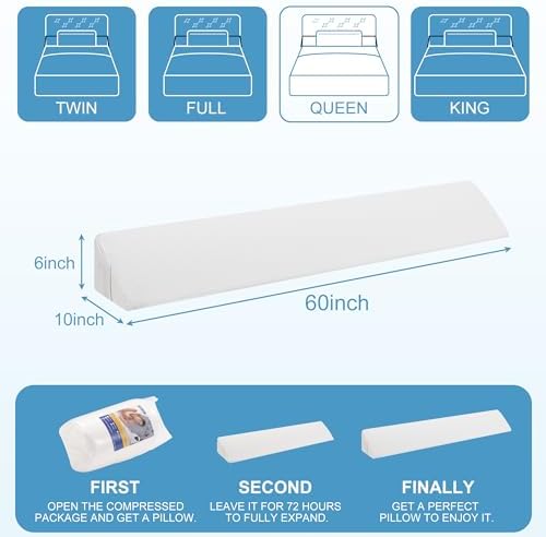 HABUTWAY Queen Size Bed Wedge Pillow for Headboard, Bed Gap Filler(0-8"), Memory Foam Mattress Wedge Pillow Triangle Bloster for Sleeping, Close The Gap Between Headboard and Mattress Space Filler