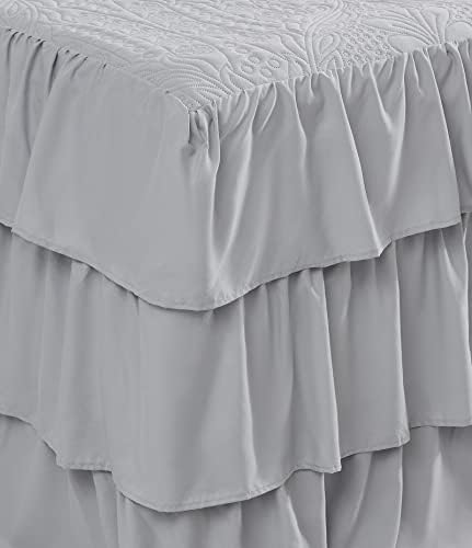 CHIXIN Ruffle Skirt Bedspread Full Size - 30" Long Drop, Shabby Chic Style, Lightweight Bedding Cover, 3 Piece Set, Chic Layers, Light Grey