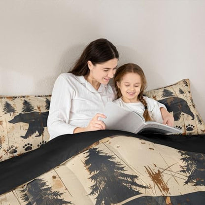 jejeloiu Bear Comforter Set Full Size Wild Animal Bedding Set for Kids Boys Girls Rustic Cabin Country Duvet Quilt Bedroom Decor Microfiber 3 Pcs with 2 Pillow Cases