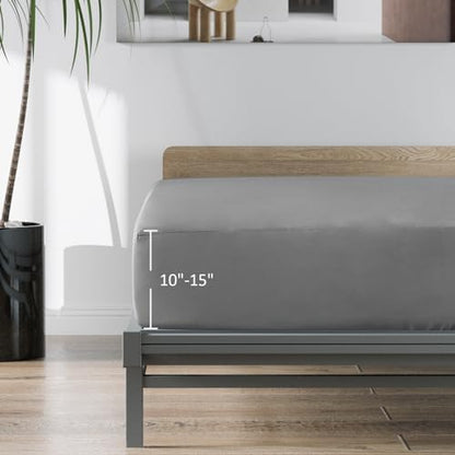 Twin Fitted Sheets Only 6 Pack Bulk, Grey, Mattress Up to 14 Inches