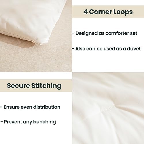Paxrac Beige Comforter Set Full Size, Cream3 Pieces Comforter Set, Lightweight Solid Neutral Bedding Set, All Seasons Soft Breathable Boho Full Comforter Set (80x90In Comforter & 2 Pillowcases)