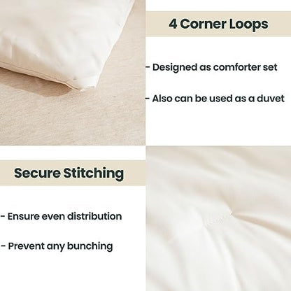 Paxrac Beige Comforter Set Full Size, Cream3 Pieces Comforter Set, Lightweight Solid Neutral Bedding Set, All Seasons Soft Breathable Boho Full Comforter Set (80x90In Comforter & 2 Pillowcases)