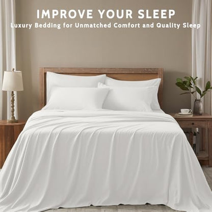 King Size Sheets Set - 6 Piece Luxuriously Soft & Cooling Sheets King Size - Ultra Soft 16" Deep Pocket King Sheet Set - Fitted Sheet & Pillowcase Sets (King White)