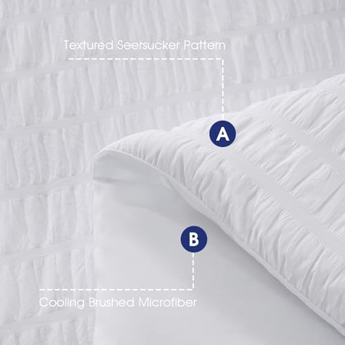 FreshCulture Comforter Set Seersucker 7 Pieces, All Season Bedding Set California King, Bed in a Bag Set with 1 Comforter, 1 Flat Sheet, 1 Fitted Sheet, 2 Pillowcases and 2 Pillow Shams, White