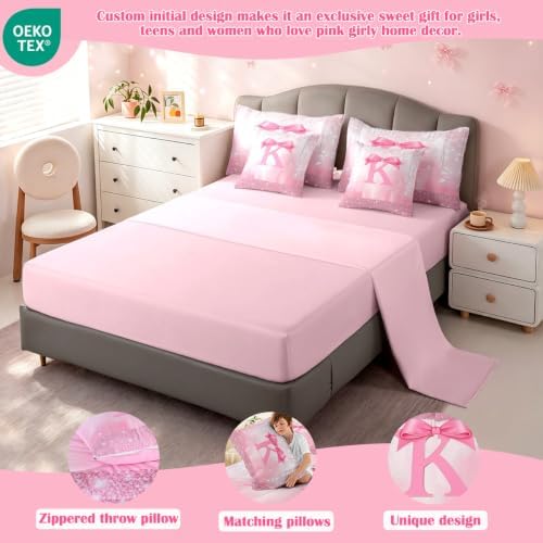 Feelyou Kids Pink Bowknot 7 Pieces Bedding Set Queen Size for Boys Girls