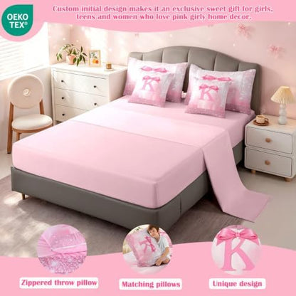 Feelyou Kids Pink Bowknot 7 Pieces Bedding Set King Size for Boys Girls