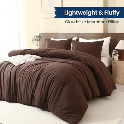 Paxrac Brown Oversized King Comforter Set 120x98In, 3 Pieces Comforter Set, Lightweight Solid Bedding Set, All Seasons Soft Fluffy Bed Set (1 Comforter & 2 Pillowcases)